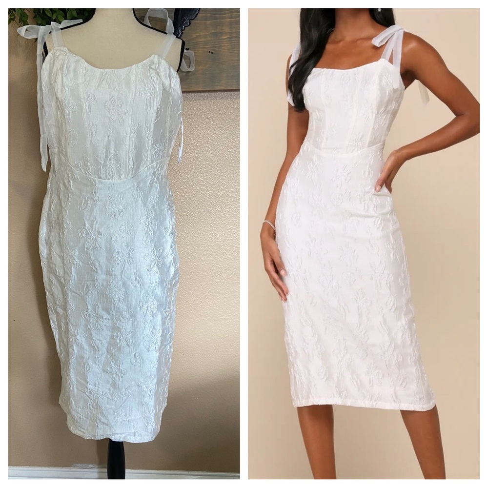 Lulu's White Textured Midi Dress with Tie Straps